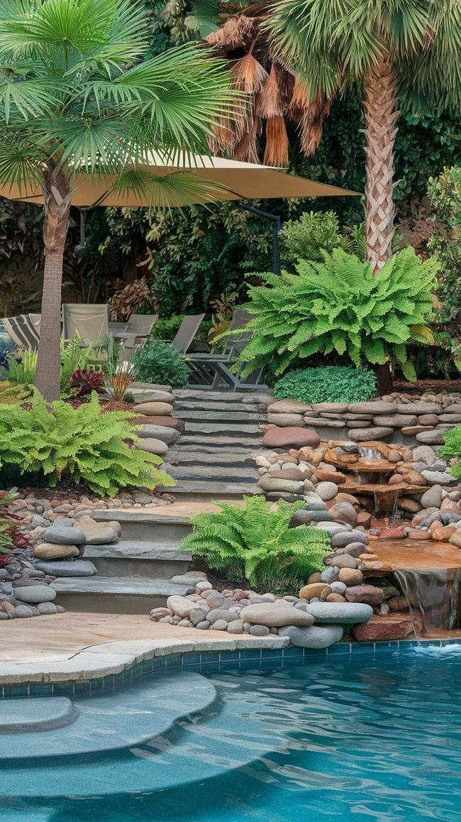 Tropical Poolside Layered Landscape