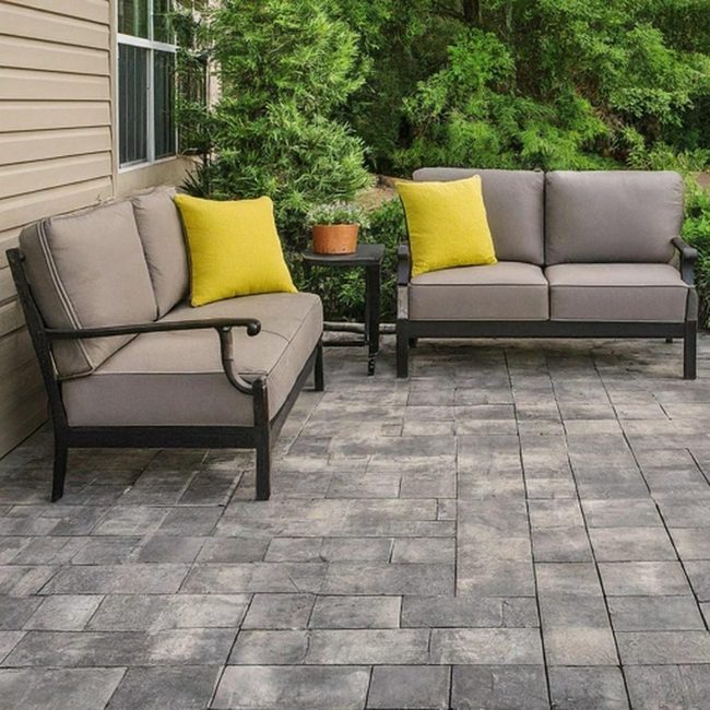Red And Gray Herringbone Patio