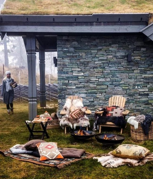Stone Fire Pits And Wooden Chairs