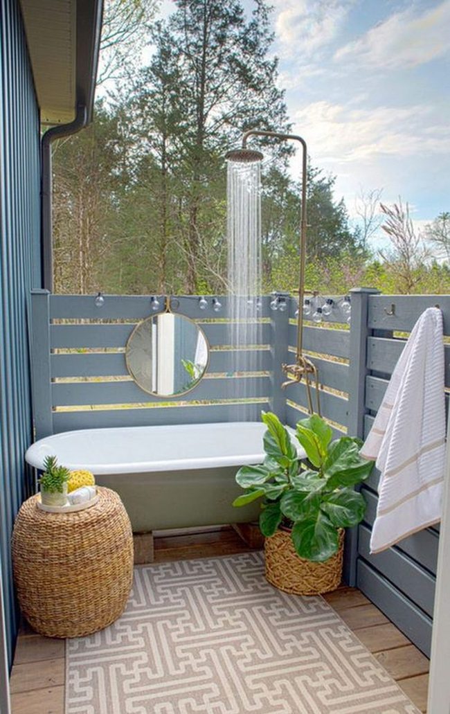 Natural Wood Glass Shower Enclosure