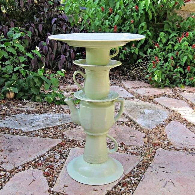 Stacked Teapot Bird Bath Masterpiece