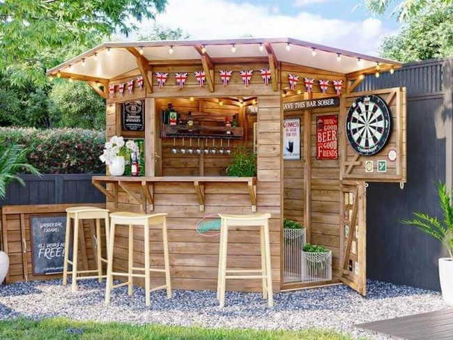Wooden Backyard Bar With Seating