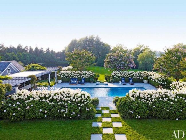 White Hydrangeas Frame Crystal Pool