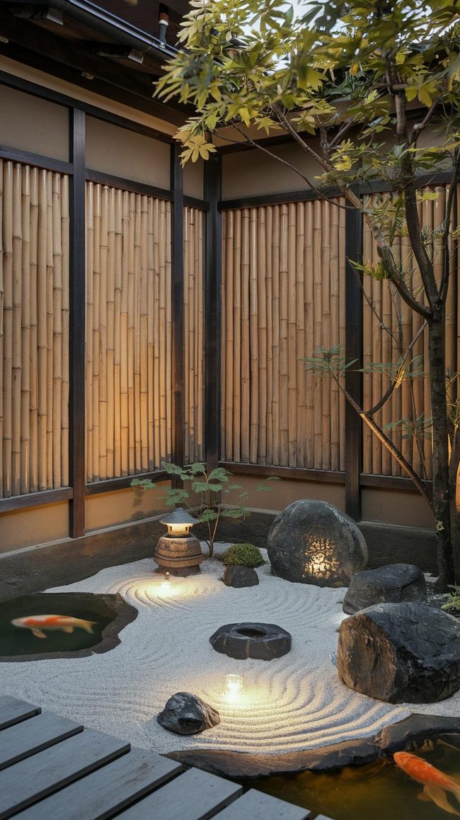 Dark Grain Japanese Yard Fence