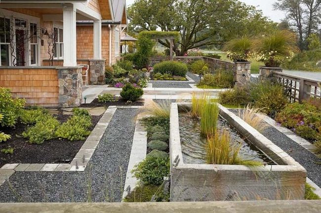 Stamped Concrete Garden With Water Feature