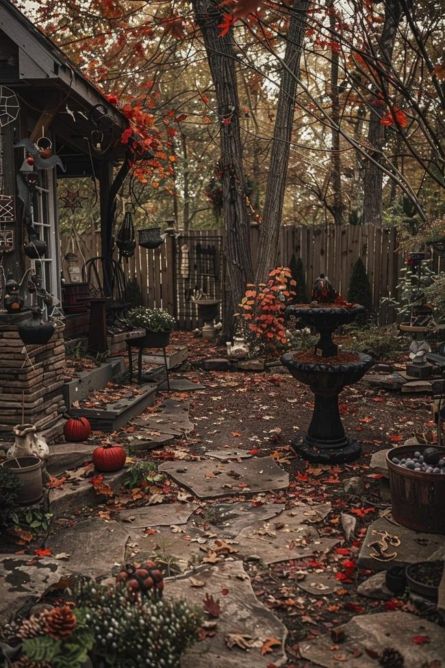 Autumn Leaves Stone Path Garden