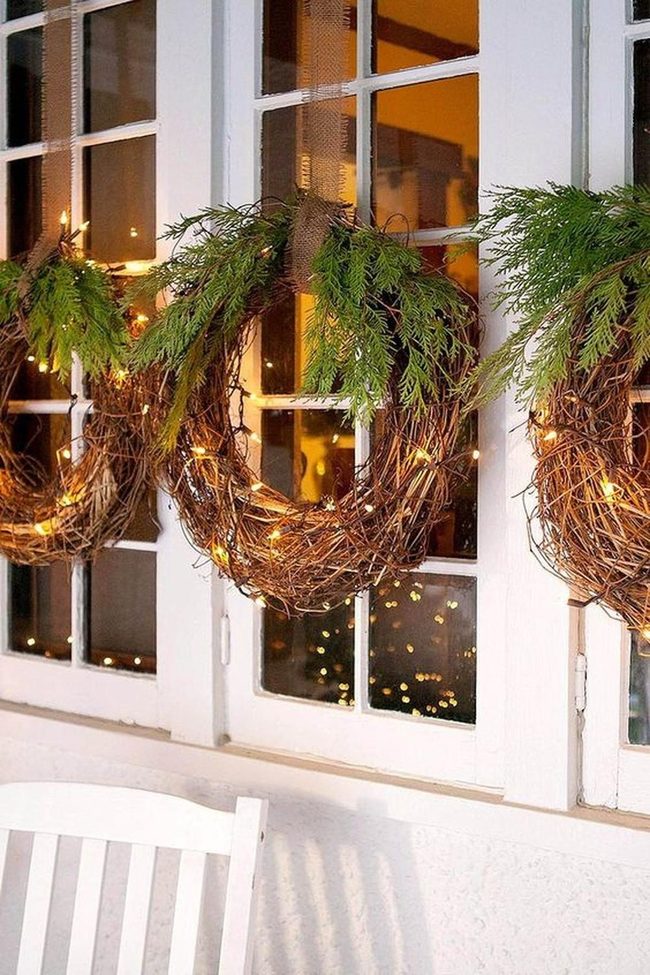 Twinkling Pine Wreaths Frame White Windows