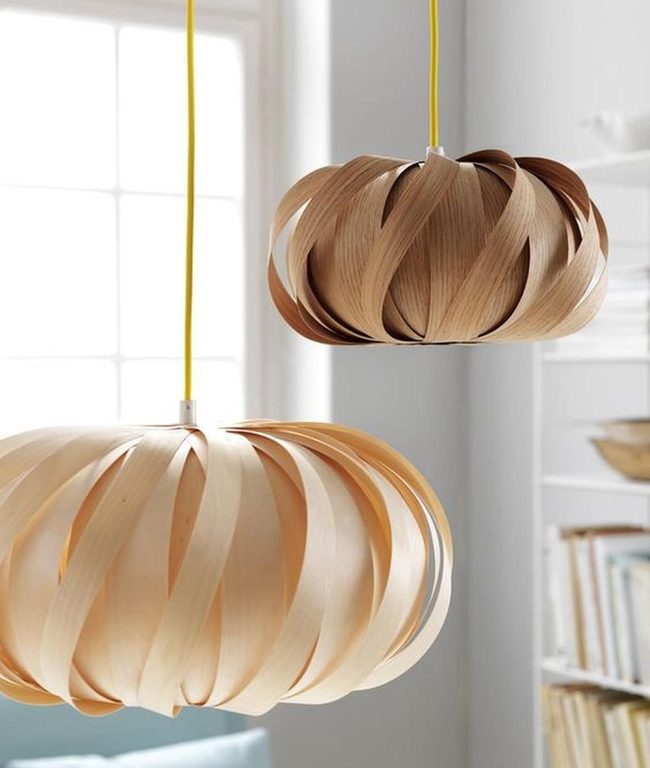 Yellow-Wrapped Wood Pendant Lights