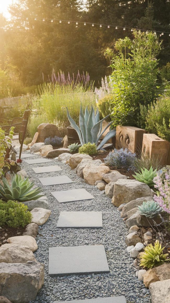 Local Stone Pathways, Native Plants
