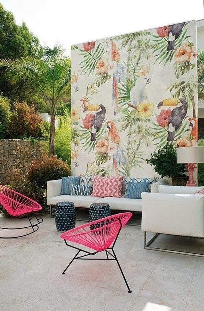 Pink Chairs Tropical Mural Oasis