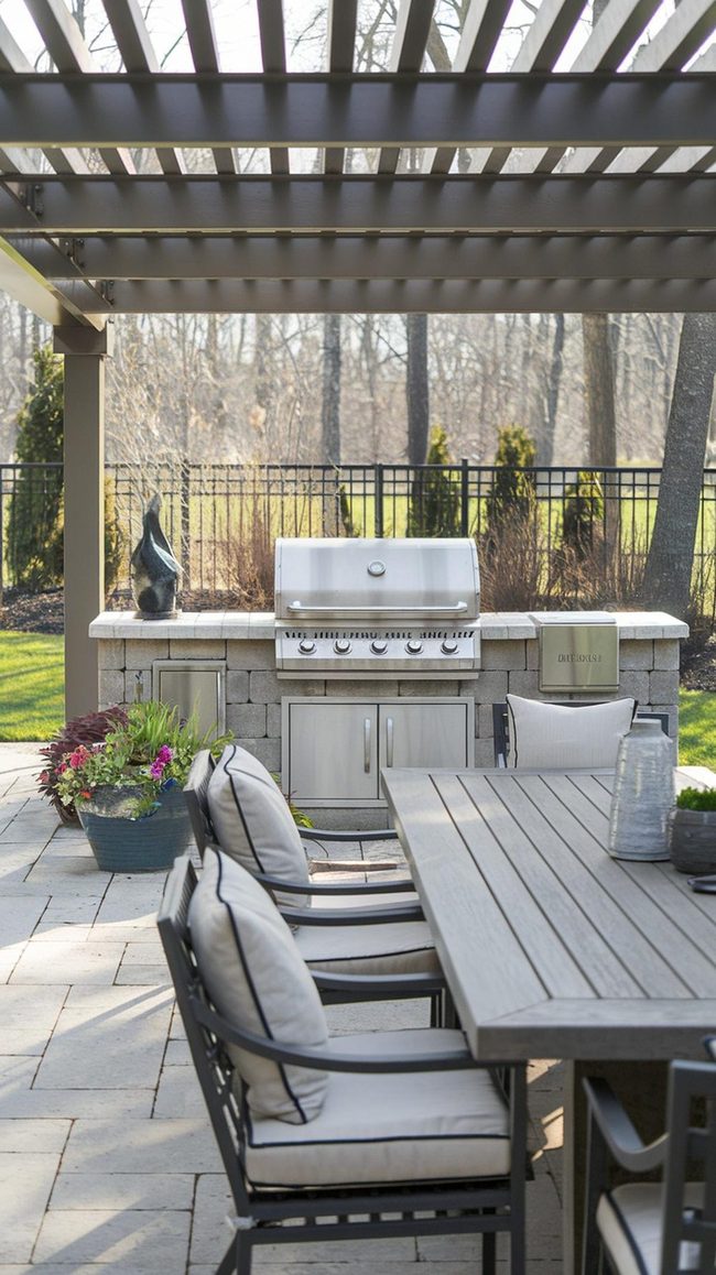 Stone and Wooden Outdoor Dining Grill
