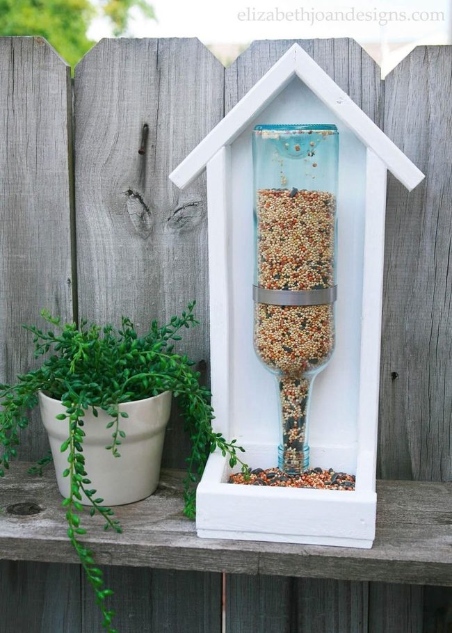 Upside Down Wine Bottle Bird Feeder