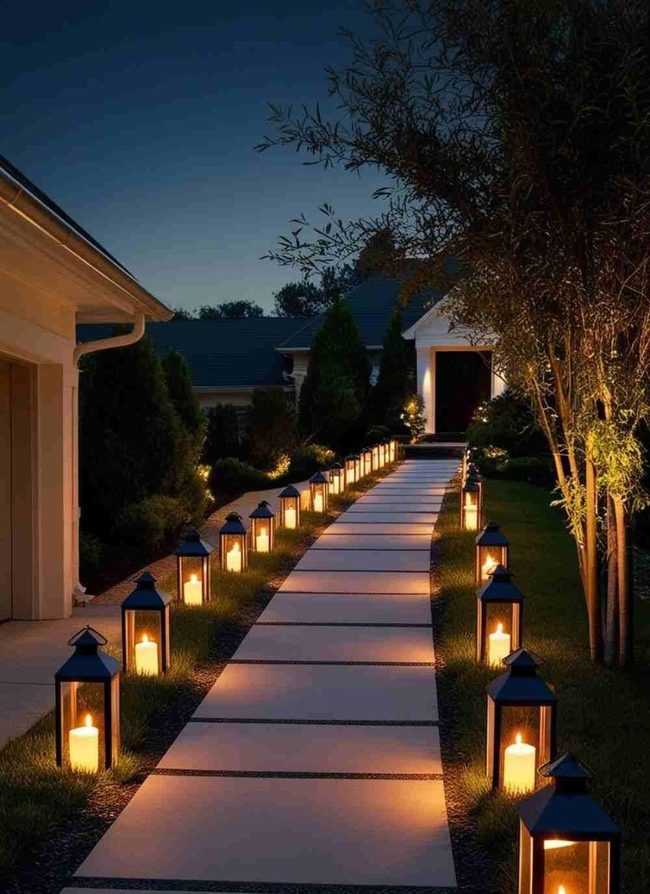 Illuminated Lanterns Line Garden Pathways