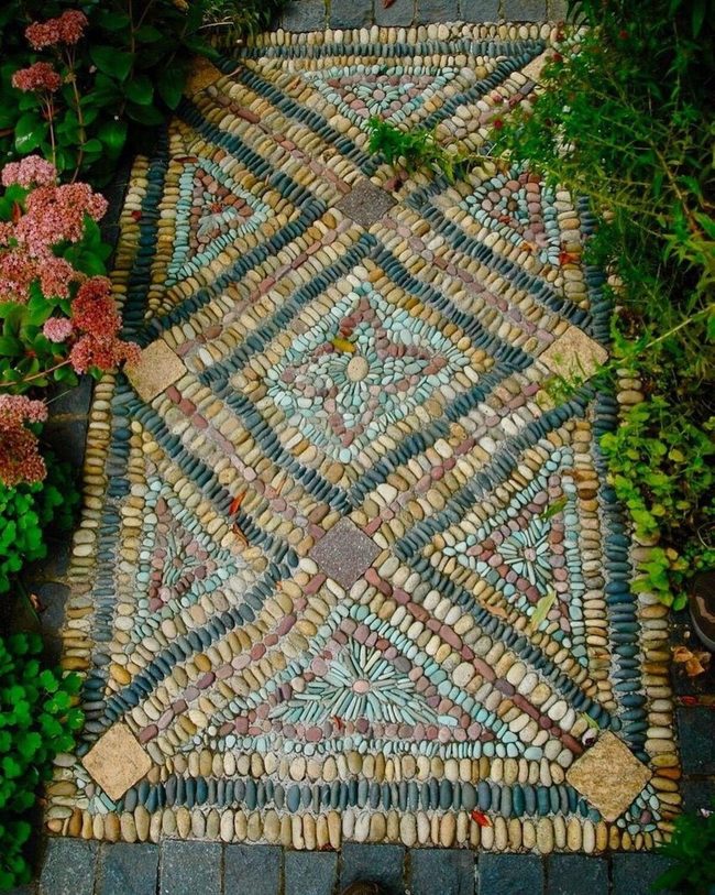 Colorful Pebble Mosaic Pathways
