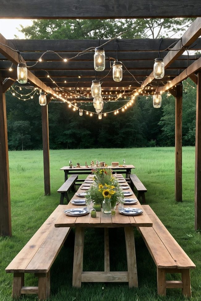 Wooden Table Gathers Everyone Outside
