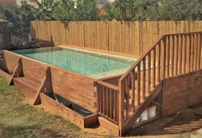 Wooden Pool Deck With Stairs