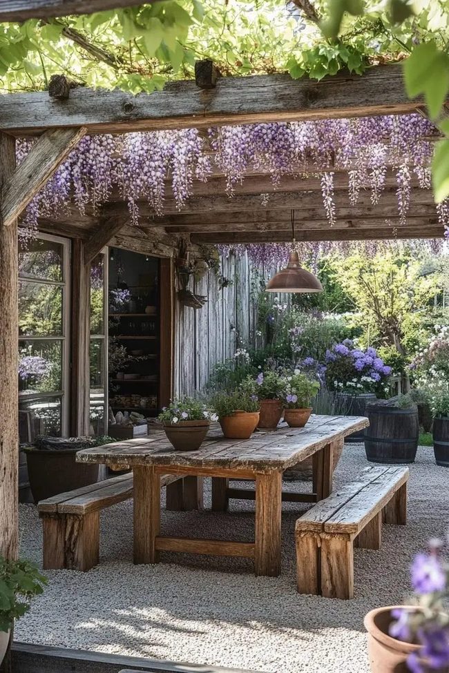 Purple Flowers, Stone Garden Dining