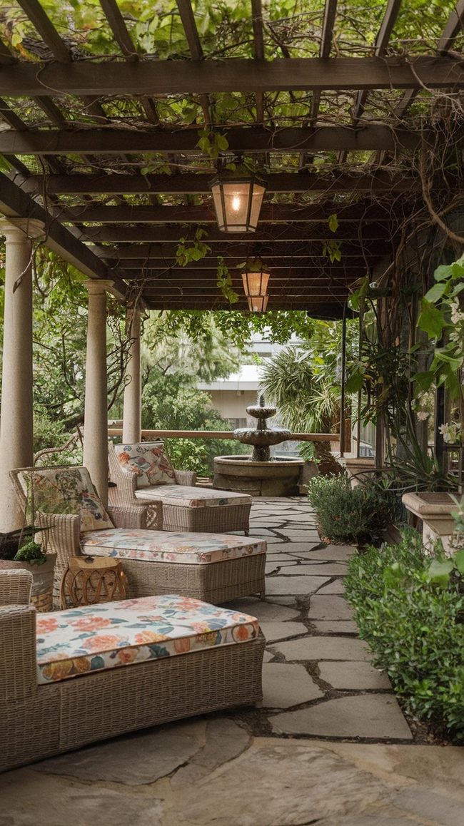 Green Pergola Outdoor Living Room