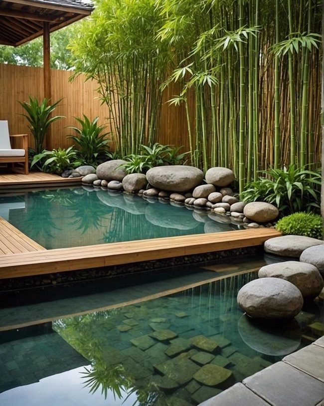 Bamboo Rocks Poolside Serenity