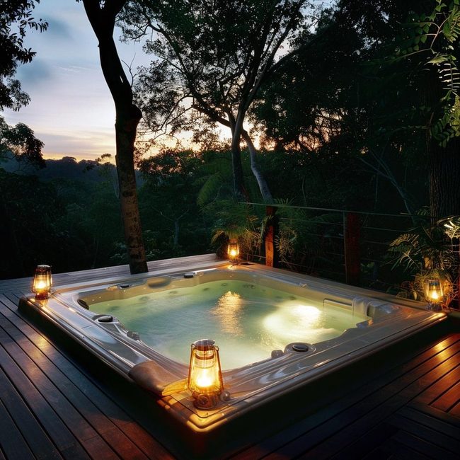 Glowing String Lights Over Water