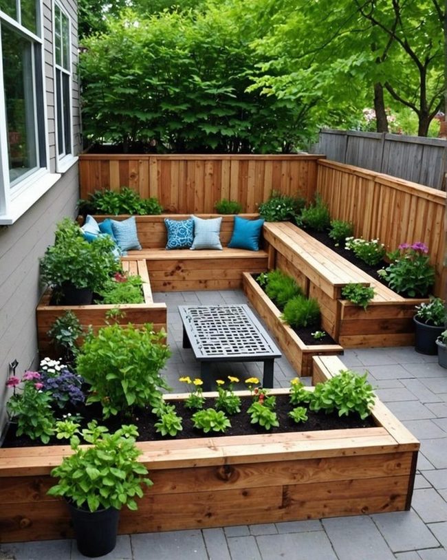 Wooden Garden Bed and Seating Combo