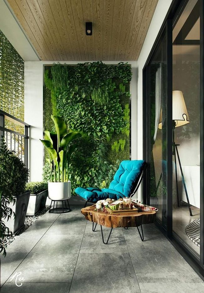 Blue Chair Among Green Plants