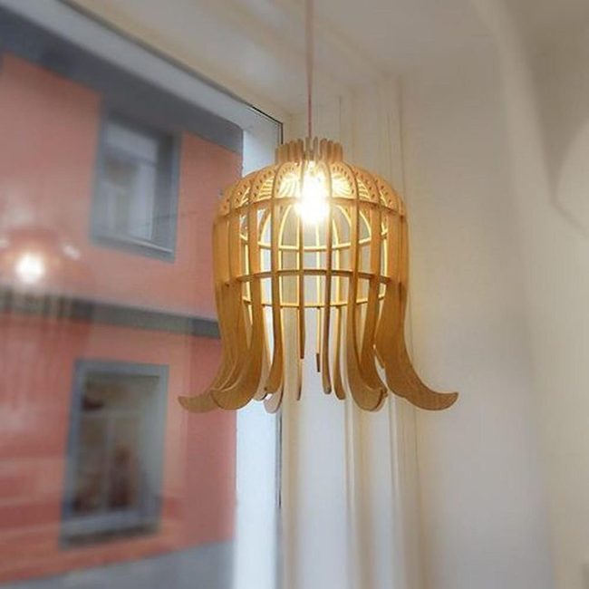 Curved Wood Slat Window Fixture