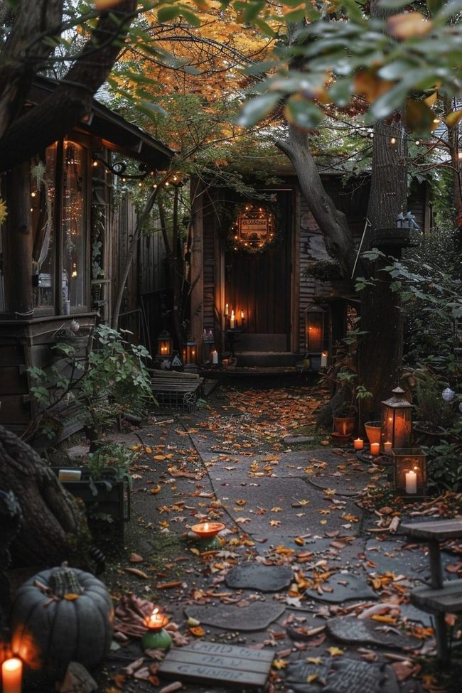 Pumpkins Lined Candlelit Path
