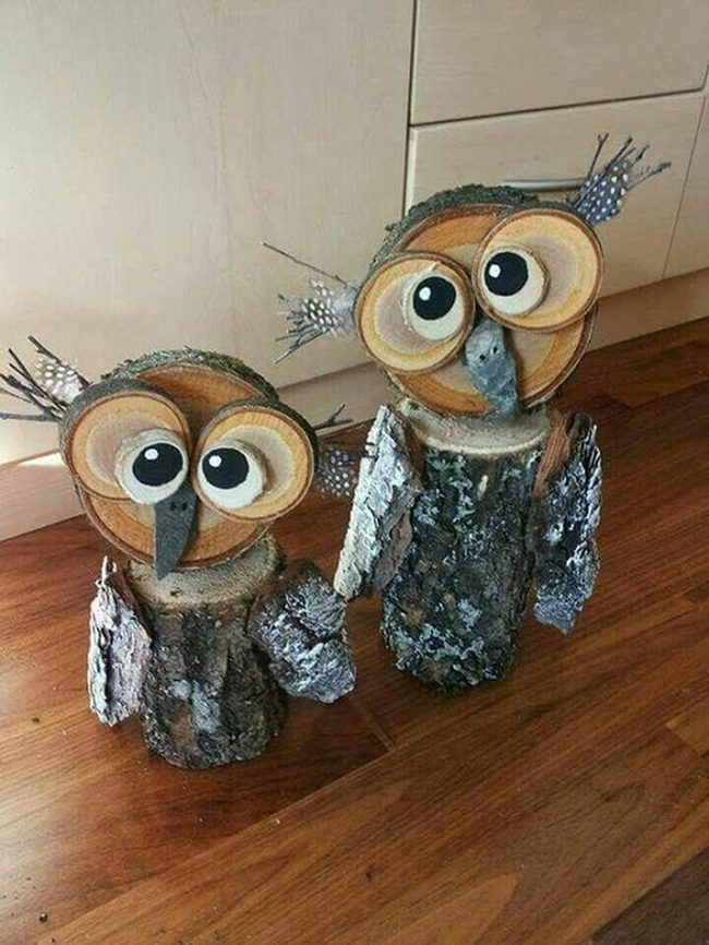 Carved Wood Owls Tree Stumps