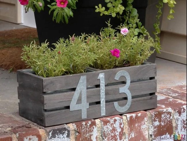 Wooden Sign With Metal Number Planters