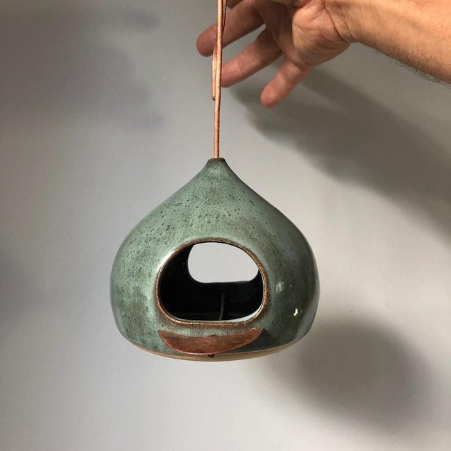 Glazed Ceramic Bird Feeder Art