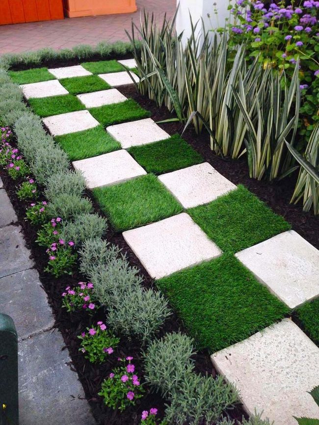 Green And White Checkerboard Garden Path