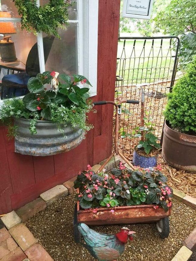 Vintage Wheelbarrow Overflowing With Blooms