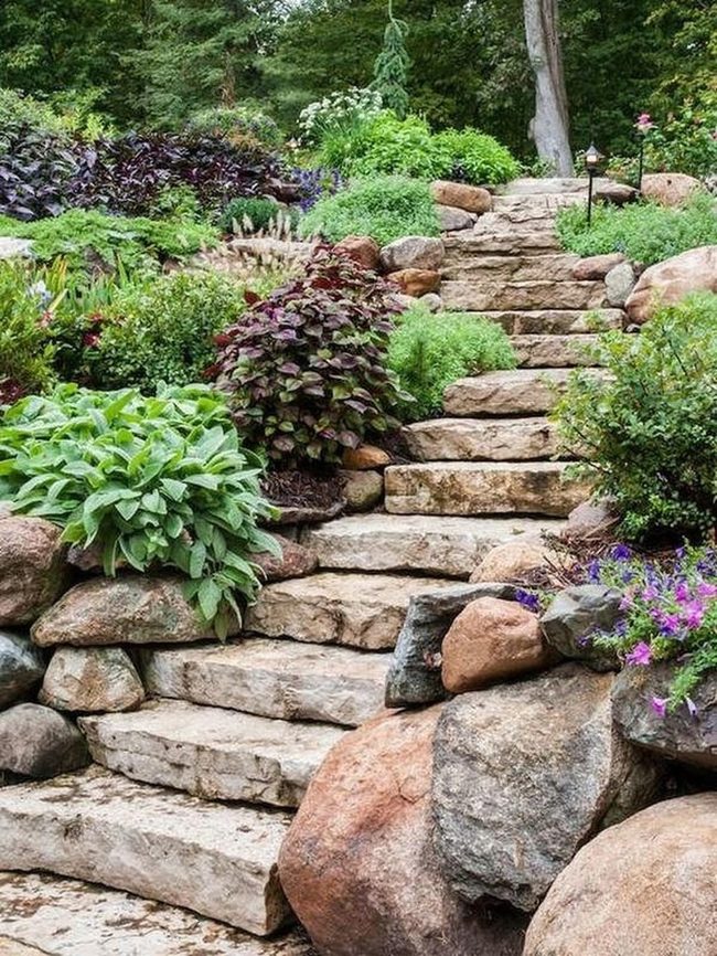 Stone Pathway Through Flowering Garden
