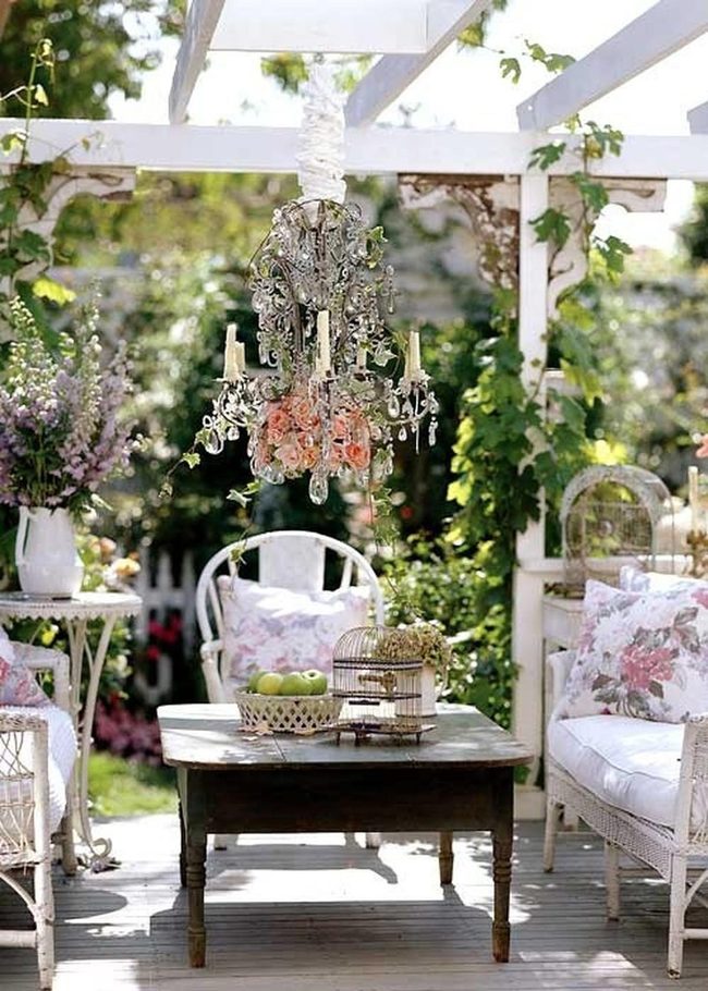 Crystal Chandelier Pink Flowers Garden