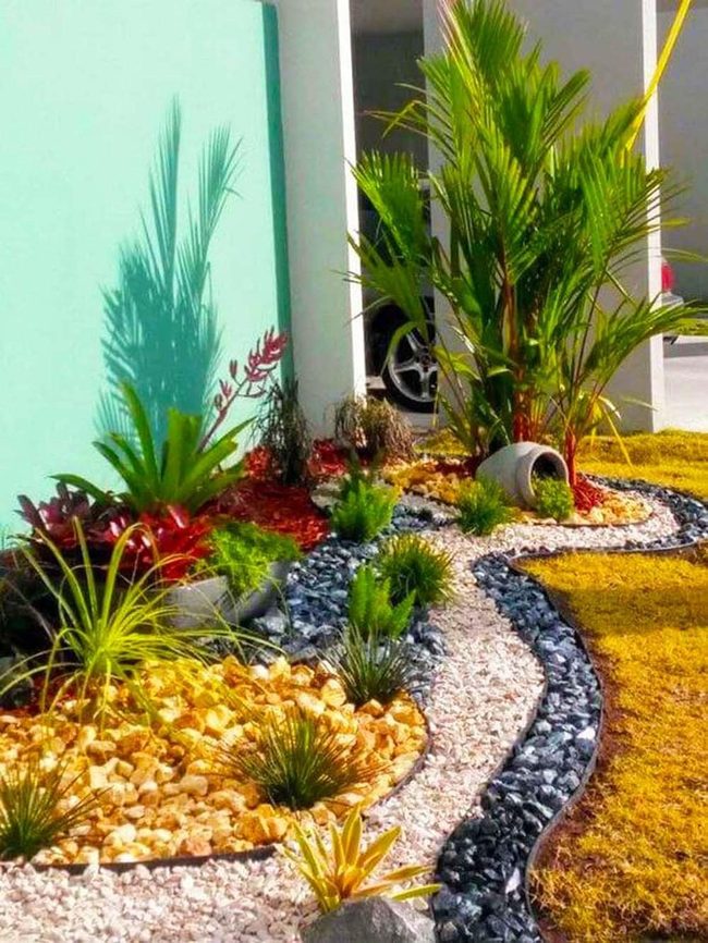 Colorful Gravel Pathways Through Palms