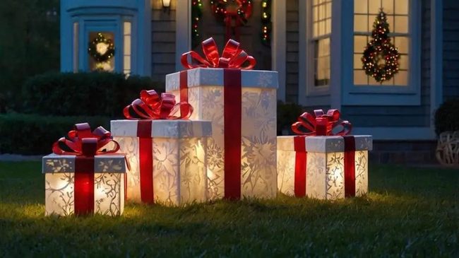 Glowing Red Gift Boxes Exterior