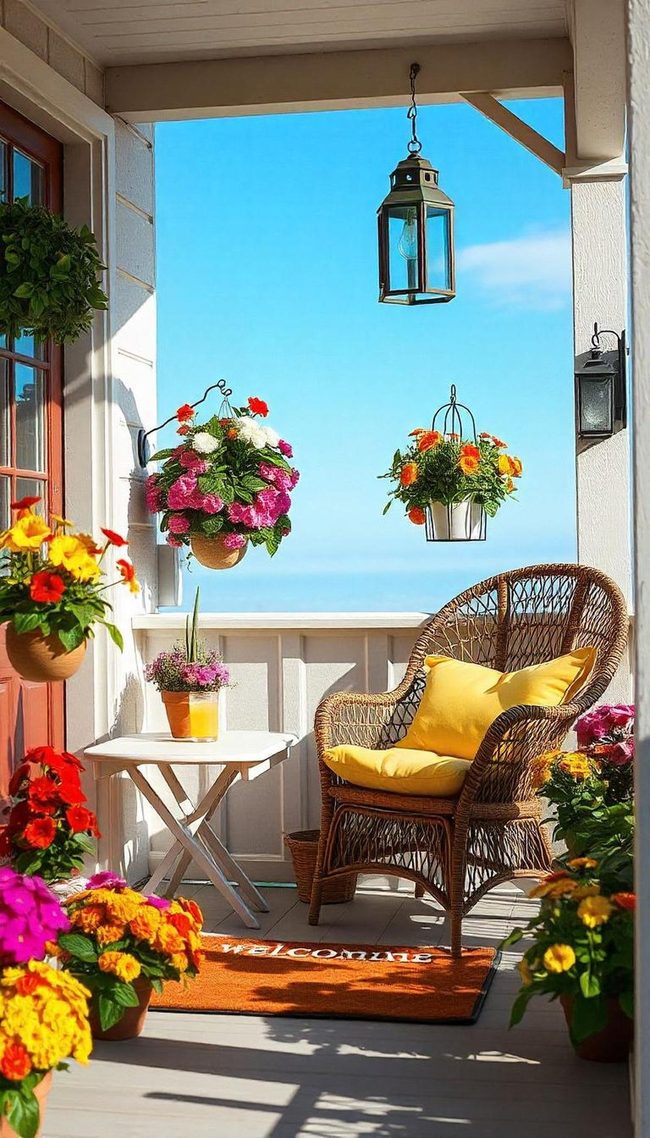 Neutral Porch Seating With Greenery
