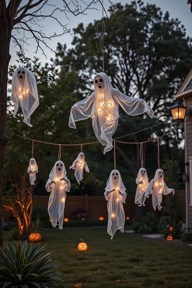 Floating White Ghosts in Trees