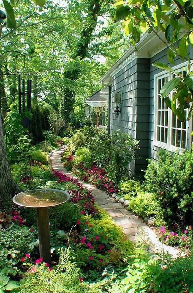 Stone Path Through Blooming Garden