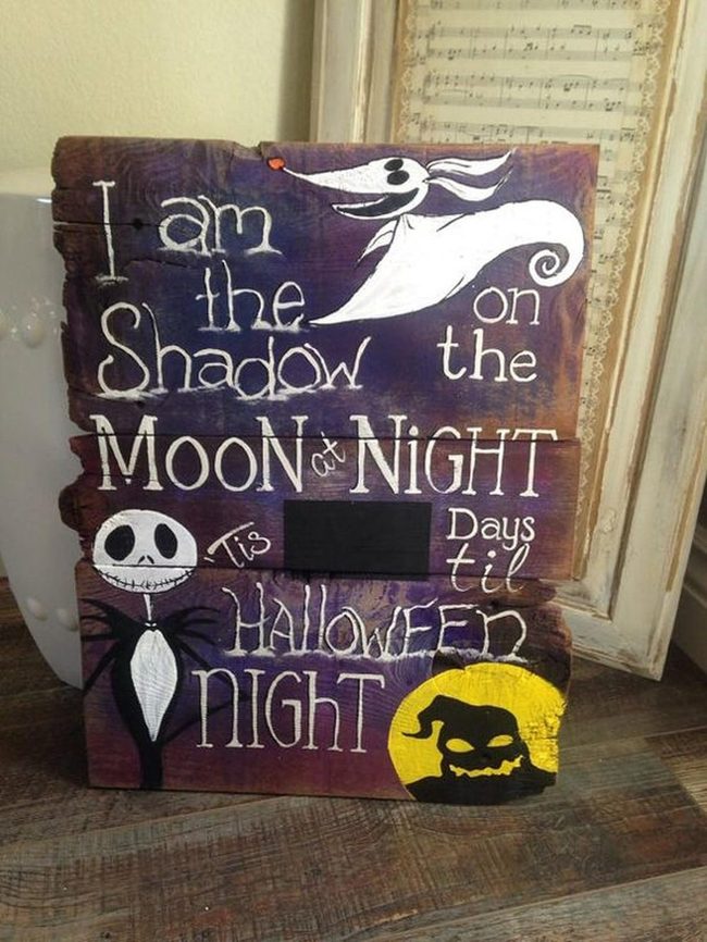 Purple And Orange Halloween Wooden Sign