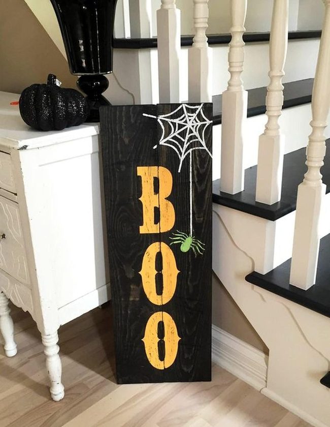 Black Wood Orange Boo Statement