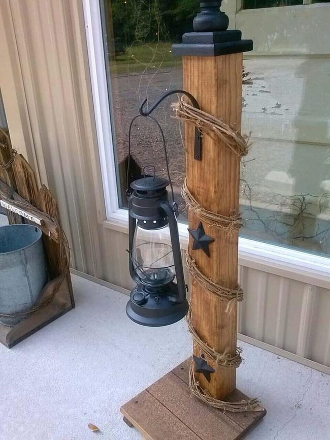Grapevine-Wrapped Lantern Post