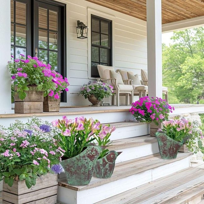 Weathered Bird Flower Pots