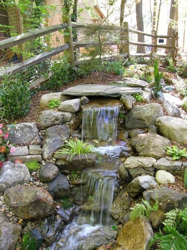 Cascading Water Through Lush Green