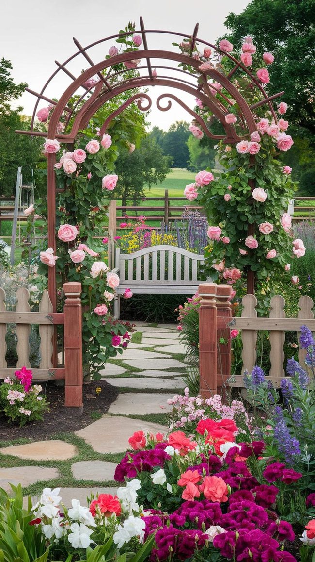 Climbing Roses Over Picket Wood