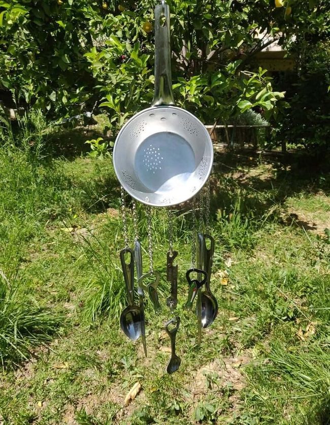Recycled Colander'S Silvery Wind Chimes