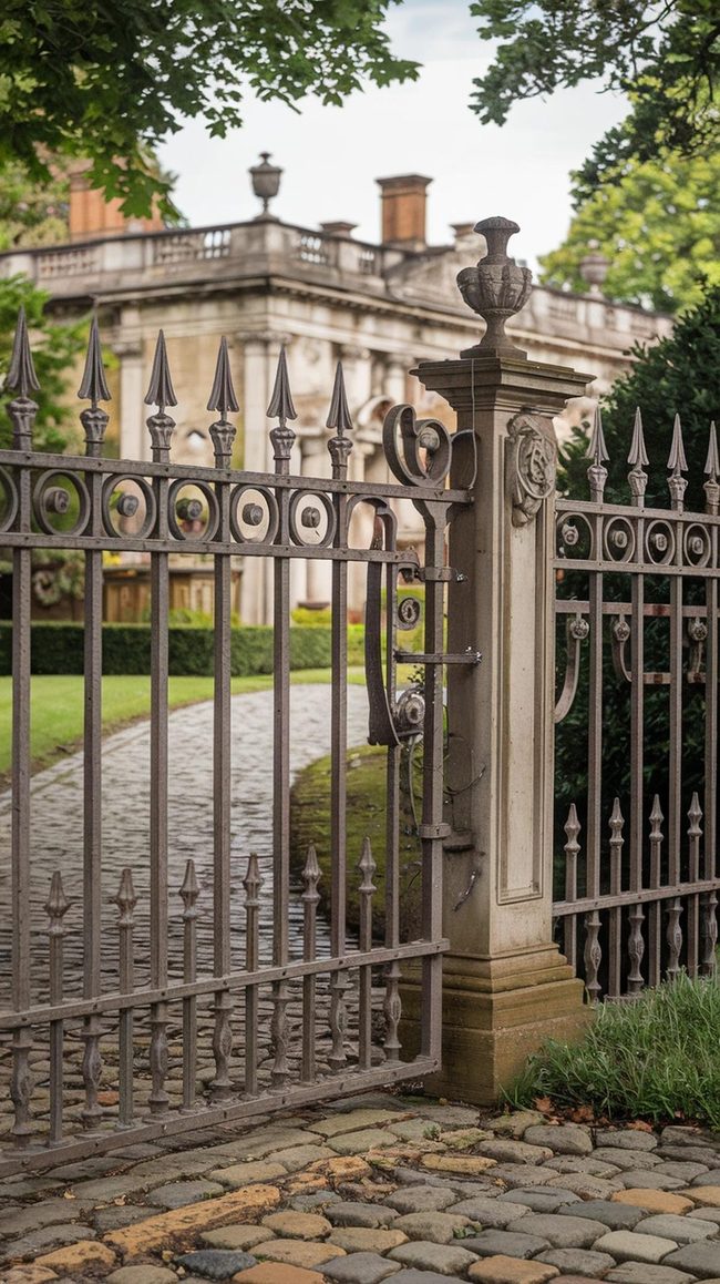 Ornate Iron Gates Frame Historic Elegance