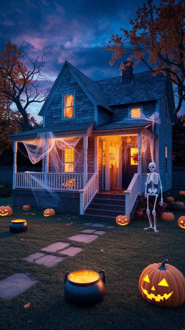 Skeleton And Light Halloween Display
