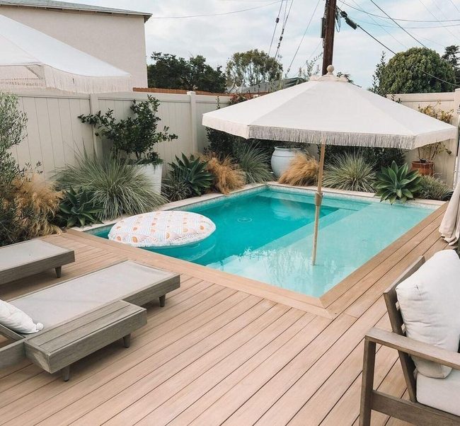Wood Deck Pool Garden Oasis